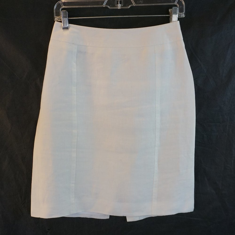 Brooks Brothers White Linen Three Panel Fitted Hand Stitched Skirt 2P